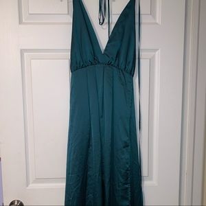 Green Satin Maxi Dress w/ Slit